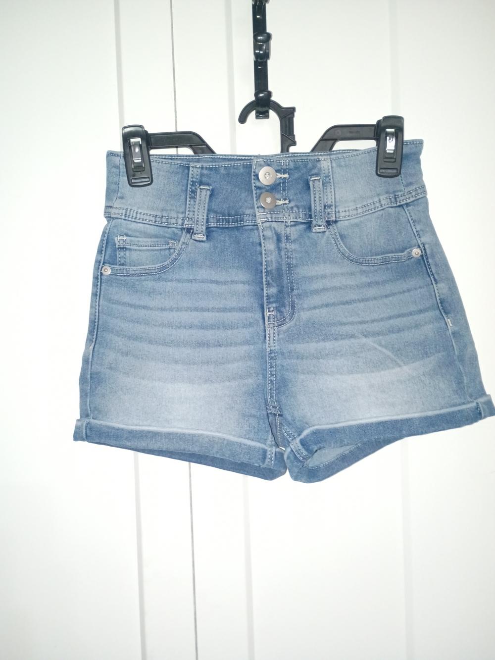 No Boundaries Light Blue High-Waist Denim Shorts with Double Button